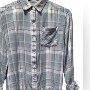 Vineyard Vines Men's Sage Green and White Plaid Button-Down Shirt